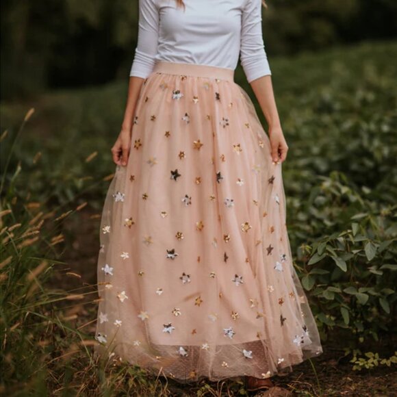 NWT Elestory Princess Star Maxi Skirt Blush S - Picture 2 of 13
